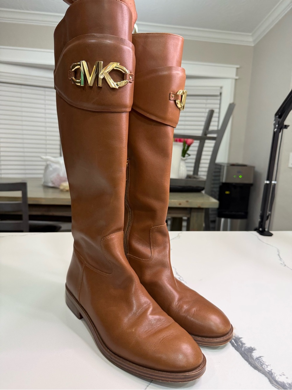 Michael Kors Women's Izzy Tall Riding Boots Color Luggage Size 9